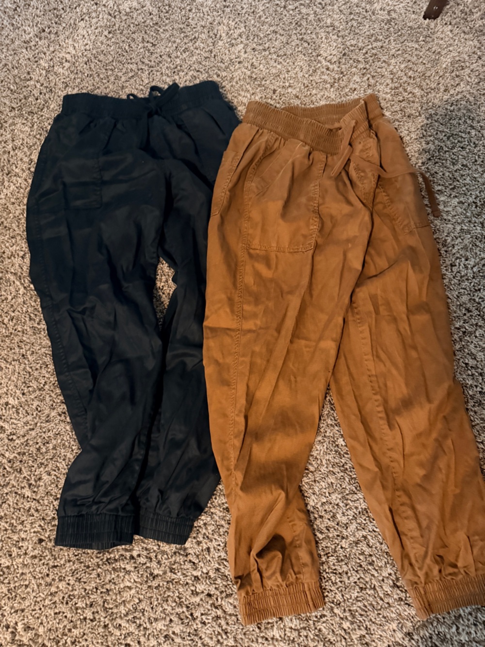 Elastic Waist Cargo Joggers - Brown and Black
